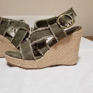Matty Avery Olive Textile Frayed Strap Platforms